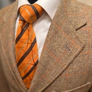 Beretta Windowpane Virgin Wool Sport Coat Blazer Jacket Brown Orange Men 42R